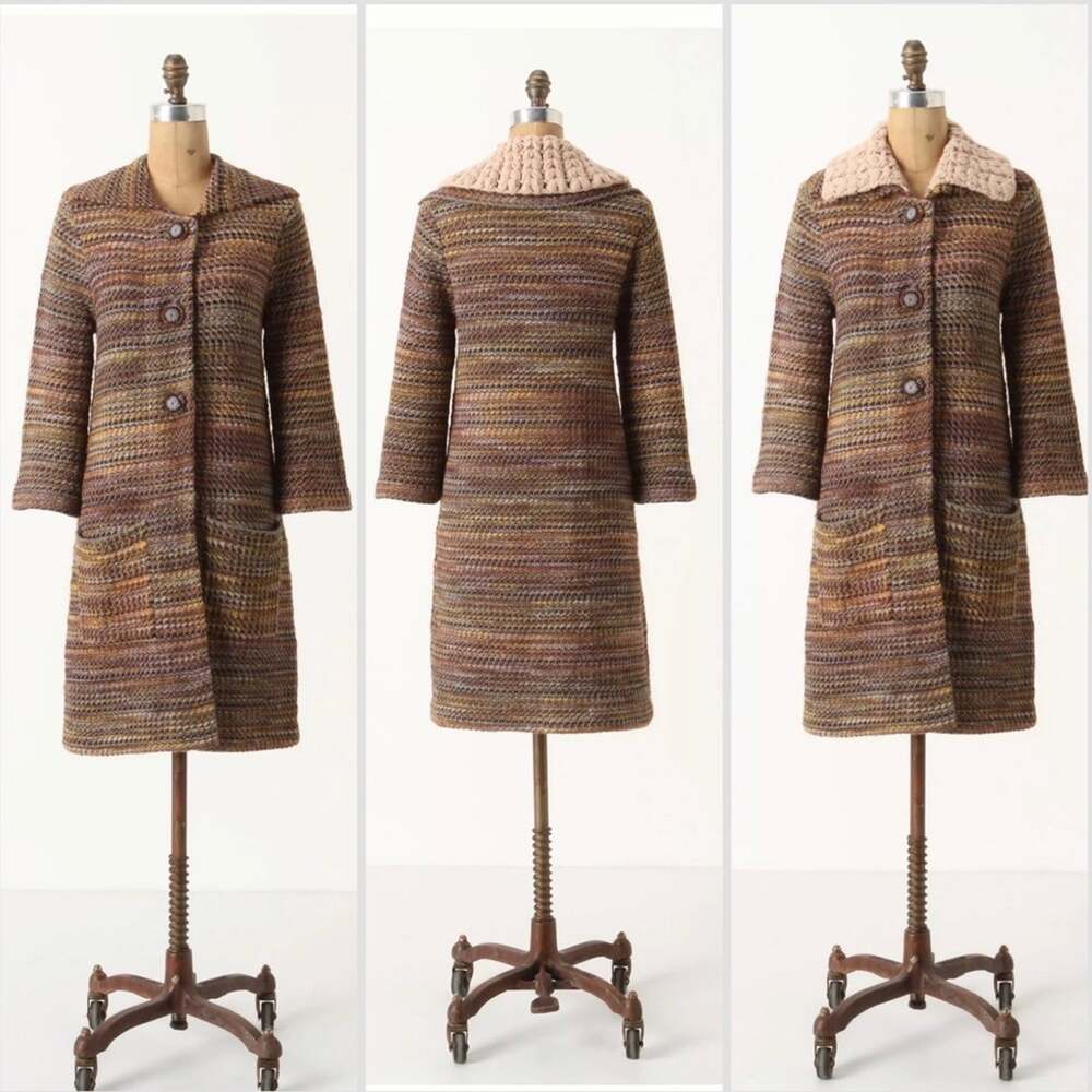 ANTHROPOLOGIE CHARLIE ROBIN Otono Beige Knit Button Duster Cardi Sweater Coat XS - Picture 11 of 13